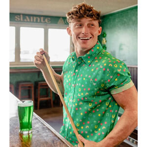 Tipsy Elves Casual Button Down Shirt XL Green Multicolor